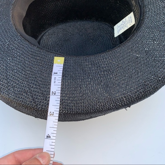 Vintage Whittall & Shon Black Straw Button Detail Made in USA Hat - Picture 6 of 12